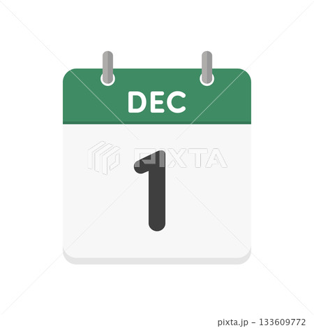 12月1日･DEC 1の日めくりカレンダーのアイコン - 12/1の日付入りの緑色の英語の暦 133609772