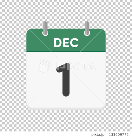 12月1日･DEC 1の日めくりカレンダーのアイコン - 12/1の日付入りの緑色の英語の暦 133609772
