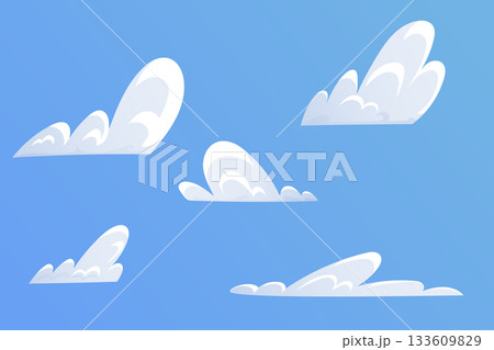 Soft stylized clouds floating across a clear blue sky illustration Soft stylized clouds floating across a clear blue sky illustration 133609829