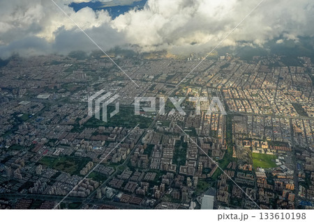 bogota aerial view from airplane window at sunset bogota aerial view from airplane window at sunset 133610198