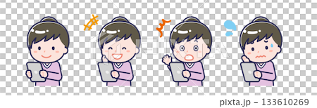 A "plain-clothed adult" woman using a tablet 133610269