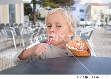 Little 4 Year Old Girl Eating Ice Cream 133610282