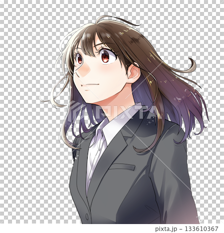 一位正在求職的女學生/OL抬頭仰望的插圖[灰色套裝，無背景] 133610367