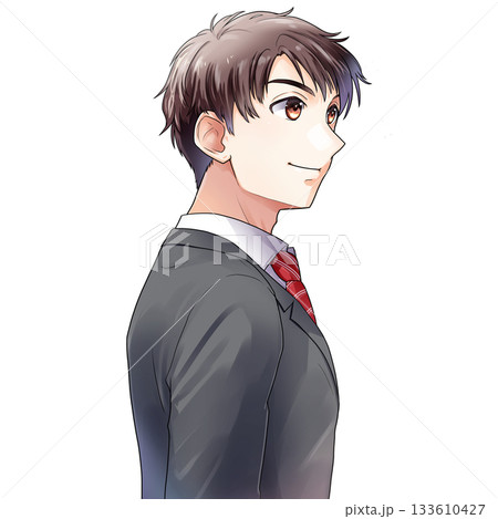 右向き斜め後ろ姿の男子学生・就活生・男性社会人のイラスト【グレージャケット・背景なし】 右向き斜め後ろ姿の男子学生・就活生・男性社会人のイラスト【グレージャケット・背景なし】 133610427