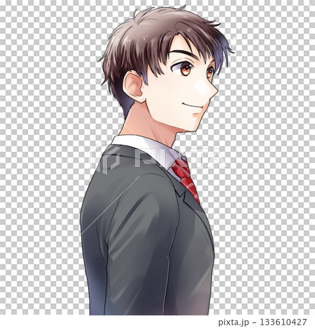 Illustration of a male student, job seeker, or working man facing right, diagonally from behind [gray jacket, no background] 133610427