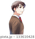 右向き斜め後ろ姿の男子学生・就活生・男性社会人のイラスト【茶色ジャケット・背景なし】 右向き斜め後ろ姿の男子学生・就活生・男性社会人のイラスト【茶色ジャケット・背景なし】 133610428