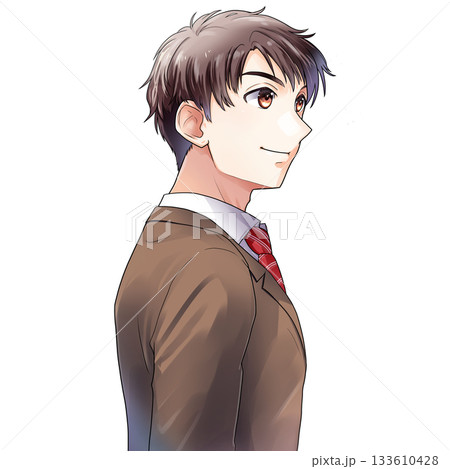 右向き斜め後ろ姿の男子学生・就活生・男性社会人のイラスト【茶色ジャケット・背景なし】 右向き斜め後ろ姿の男子学生・就活生・男性社会人のイラスト【茶色ジャケット・背景なし】 133610428