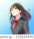 空の透き通った青い背景に上を見上げる女学生のイラスト【グレーのブレザー、リボン】 空の透き通った青い背景に上を見上げる女学生のイラスト【グレーのブレザー、リボン】 133610436