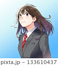 空の透き通った青い背景に上を見上げる女学生のイラスト【グレーのブレザー、ネクタイ】 空の透き通った青い背景に上を見上げる女学生のイラスト【グレーのブレザー、ネクタイ】 133610437