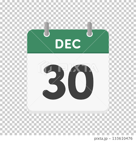 December 30th/DEC 30 daily calendar icon - Green English calendar with the date 12/30 133610476