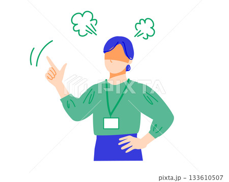 企業で働くビジネスウーマンが怒っている表情イラスト。フラットデザイン 133610507