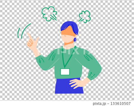 企業で働くビジネスウーマンが怒っている表情イラスト。フラットデザイン 133610507