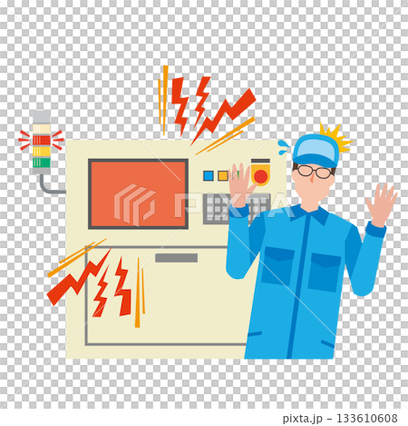 機器故障和焦慮的工人 133610608