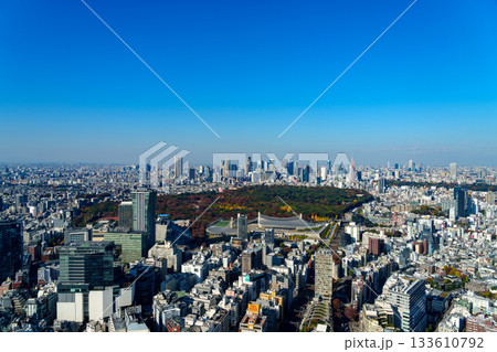 東京・明治神宮と新宿方面の都市風景 133610792