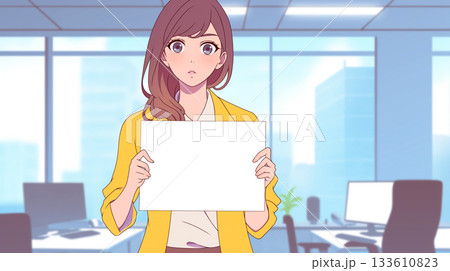 伝える力を感じさせるシンプルな構図｜清潔感ある女性キャラクターとホワイトスペースの活用ができる 133610823