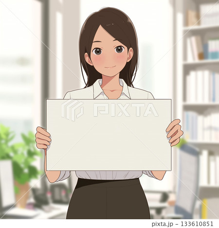 伝える力を感じさせるシンプルな構図|清潔感ある女性キャラクターとホワイトスペースの活用ができる 伝える力を感じさせるシンプルな構図|清潔感ある女性キャラクターとホワイトスペースの活用ができる 133610851