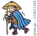 道中に体調を崩した旅装束の庶民の男性　江戸時代 133611165