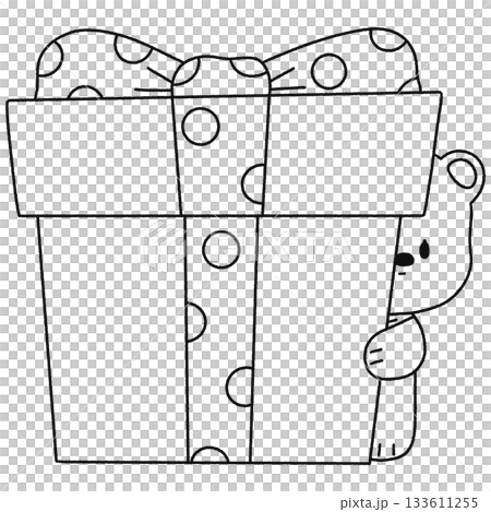 White Bear Hugging A Green Gift Box - Outline 133611255