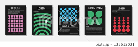 Minimalist geometric abstract poster collection. Retro Geometric cover template with vintage colorful shape. The versatile backgrounds for posters,labels, and template with text. Vector Minimalist geometric abstract poster collection. Retro Geometric cover template with vintage colorful shape. The versatile backgrounds for posters,labels, and template with text. Vector 133612031