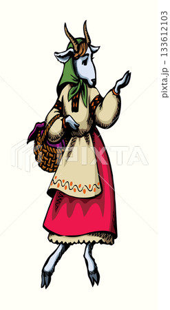 A goat walking by the road. Vector illustration 133612103