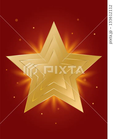 Glowing golden star illustration on a rich red background 133612112