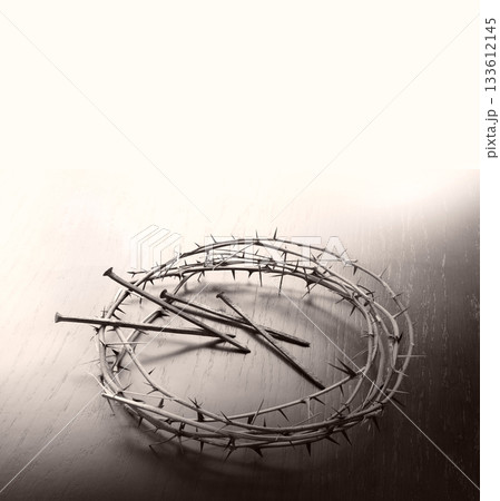 Nails and wteath on a table Nails and wteath on a table 133612145