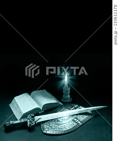 Book with sword and shield Book with sword and shield 133612178