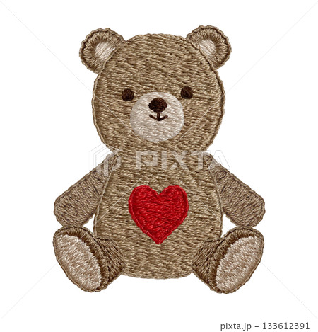 【ハートのテディベア】手刺繍イラスト素材 【ハートのテディベア】手刺繍イラスト素材 133612391