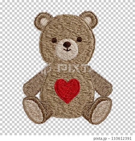 [Heart Teddy Bear] Hand-embroidered illustration material 133612391