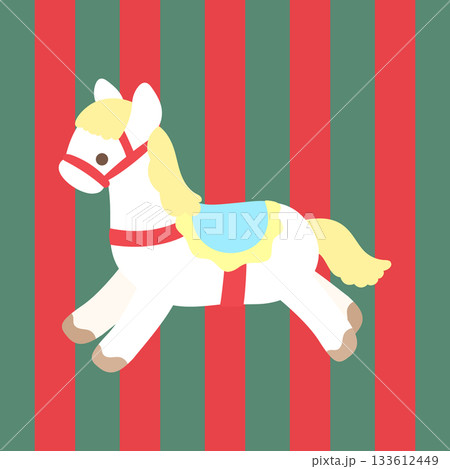 ゆるかわいい馬のイラスト　ホリデーカラー 133612449