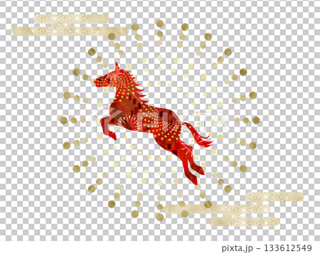 和風の馬と幾何学模様 133612549