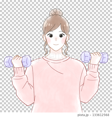 ダンベルを持つ女性　水彩風イラスト 133612568