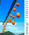 干し柿、晩秋から冬の田舎の風物詩、青空に綺麗なオレンジ色の柿がぶら下がって干してある 133612715