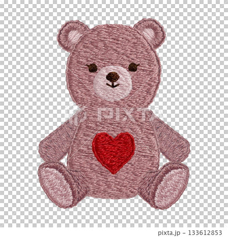 [Heart Teddy Bear] Hand-embroidered illustration material 133612853