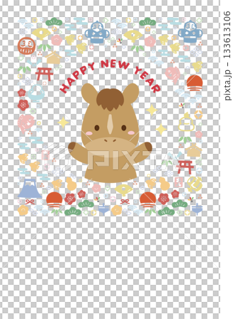 Horse Year and Japanese-style New Year's frame 2026 New Year's card template Horse Year and Japanese-style New Year's frame 2026 New Year's card template 133613106