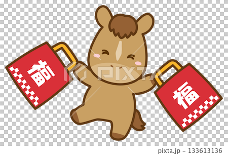 初売りセールの福袋とかわいい馬 正月イラスト素材 初売りセールの福袋とかわいい馬 正月イラスト素材 133613136