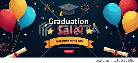 Graduation sale banner with balloons Graduation sale banner with balloons 133613680