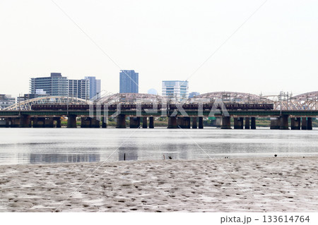 淀川河川公園から望む阪急電車(大阪府大阪市淀川区) 淀川河川公園から望む阪急電車(大阪府大阪市淀川区) 133614764