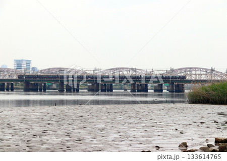 淀川河川公園から望む阪急電車(大阪府大阪市淀川区) 淀川河川公園から望む阪急電車(大阪府大阪市淀川区) 133614765