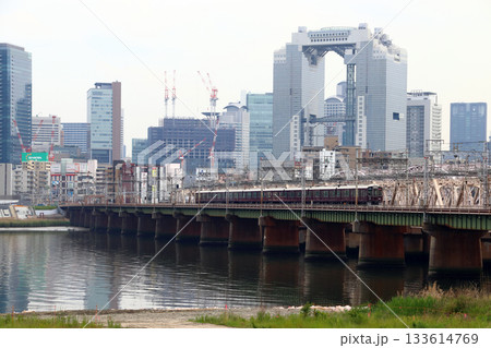 淀川河川公園から望む阪急電車（大阪府大阪市淀川区） 133614769