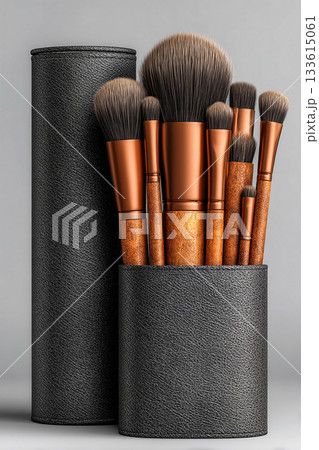 Ideal for tutorials. High-quality set of makeup brushes on a white background. Ideal for tutorials. High-quality set of makeup brushes on a white background. 133615061