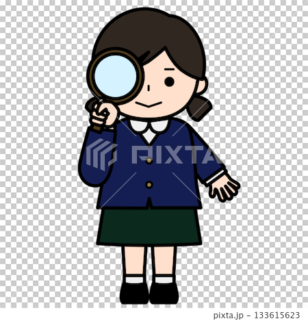 Girl examining with a magnifying glass Girl examining with a magnifying glass 133615623