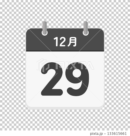 December 29th daily calendar icon - Simple black calendar material in Japanese with the date 12/29 133615661
