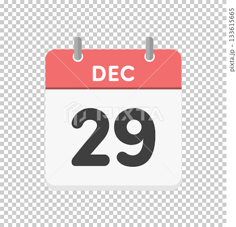 December 29th/DEC 29 daily calendar icon - Red English calendar with the date 12/29 133615665