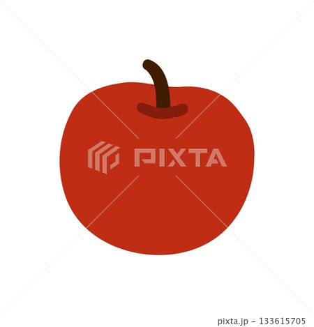 Red fresh tasty apple. Whole fruit in doodle style. Isolated vector illustration on white background 133615705