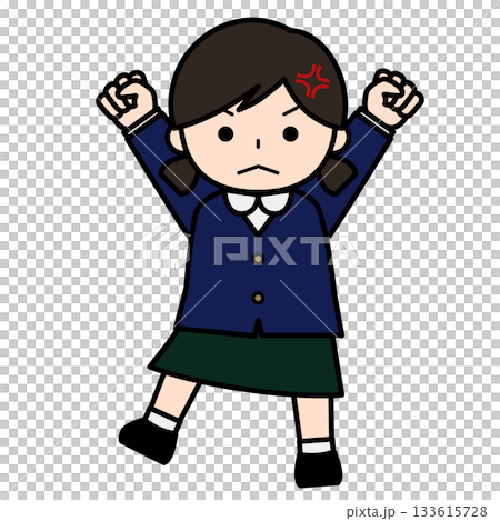 Angry girl raising both hands 133615728
