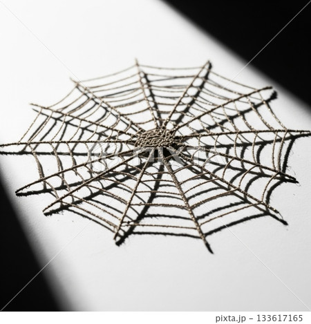 Detailed Golden Spiderweb on White Surface with Dramatic Shadow Overlay Detailed Golden Spiderweb on White Surface with Dramatic Shadow Overlay 133617165