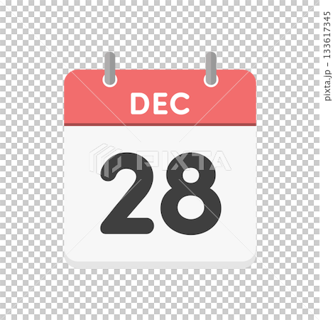 December 28th/DEC 28 daily calendar icon - Red English calendar with 12/28 date 133617345