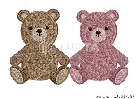 【仲良しテディベア】手刺繍イラスト素材 133617387