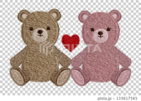 [Friendly Teddy Bears] Hand-embroidered illustration material 133617565